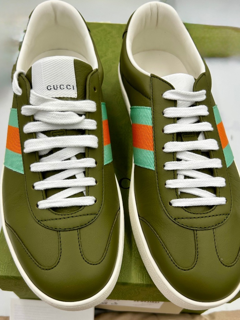 Men’s Gucci Web Leather Sneakers.  Size 8 (fits 9). Made in Italy.